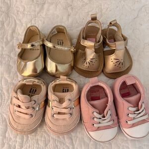 GAP and Carters Gold and Pink Baby Shoes Set (4 pairs sold together)